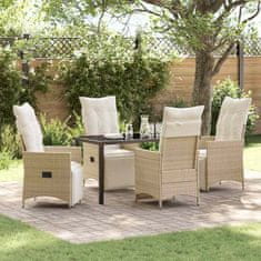 Vidaxl Komplet za jedilnico v vrtu z blazino 5 pcs Bež Poly ratan