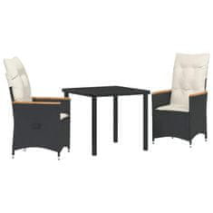 Vidaxl Komplet za jedilnico v vrtu z blazino 3 pcs Črna Poly ratan