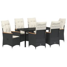 Vidaxl Komplet za jedilnico v vrtu z blazino 7 pcs Črna Poly ratan