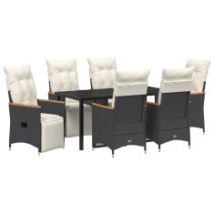 Vidaxl Komplet za jedilnico v vrtu z blazino 7 pcs Črna Poly ratan