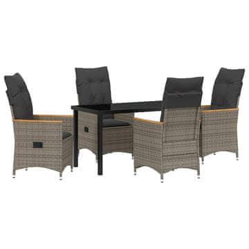 Vidaxl Komplet za jedilnico v vrtu z blazino 5 pcs Siva Poly ratan