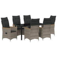Vidaxl Komplet za jedilnico v vrtu z blazino 7 pcs Siva Poly ratan