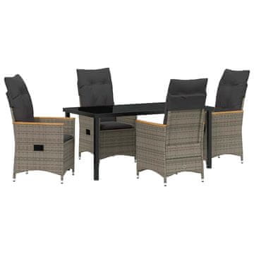Vidaxl Komplet za jedilnico v vrtu z blazino 5 pcs Siva Poly ratan