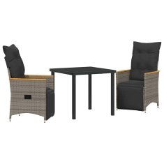 Vidaxl Komplet za jedilnico v vrtu z blazino 3 pcs Siva Poly ratan