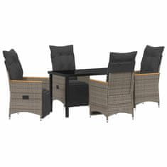 Vidaxl Komplet za jedilnico v vrtu z blazino 5 pcs Siva Poly ratan
