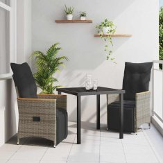 Vidaxl Komplet za jedilnico v vrtu z blazino 3 pcs Siva Poly ratan
