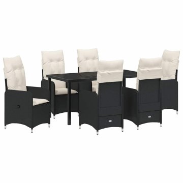 Vidaxl Komplet za jedilnico v vrtu z blazino 7 pcs Črna Poly ratan