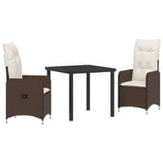 Vidaxl Komplet za jedilnico v vrtu z blazino 3 pcs Rjava Poly ratan