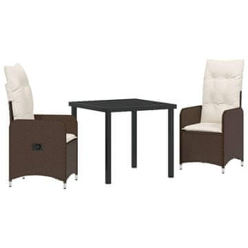 Vidaxl Komplet za jedilnico v vrtu z blazino 3 pcs Rjava Poly ratan