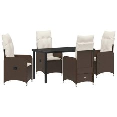 Vidaxl Komplet za jedilnico v vrtu z blazino 5 pcs Rjava Poly ratan