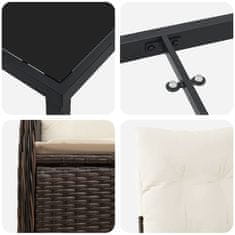 Vidaxl Komplet za jedilnico v vrtu z blazino 3 pcs Rjava Poly ratan