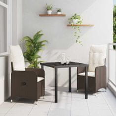 Vidaxl Komplet za jedilnico v vrtu z blazino 3 pcs Rjava Poly ratan
