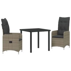 Vidaxl Komplet za jedilnico v vrtu z blazino 3 pcs Siva Poly ratan