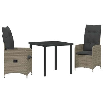 Vidaxl Komplet za jedilnico v vrtu z blazino 3 pcs Siva Poly ratan