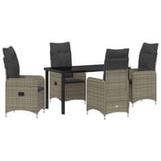 Vidaxl Komplet za jedilnico v vrtu z blazino 5 pcs Siva Poly ratan