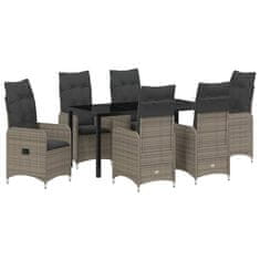 Vidaxl Komplet za jedilnico v vrtu z blazino 7 pcs Siva Poly ratan
