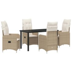 Vidaxl Komplet za jedilnico v vrtu z blazino 5 pcs Bež Poly ratan
