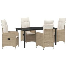 Vidaxl Komplet za jedilnico v vrtu z blazino 5 pcs Bež Poly ratan
