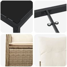 Vidaxl Komplet za jedilnico v vrtu z blazino 7 pcs Bež Poly ratan