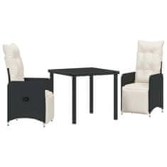 Vidaxl Komplet za jedilnico v vrtu z blazino 3 pcs Črna Poly ratan