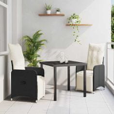Vidaxl Komplet za jedilnico v vrtu z blazino 3 pcs Črna Poly ratan