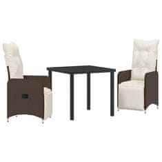 Vidaxl Komplet za jedilnico v vrtu z blazino 3 pcs Rjava Poly ratan