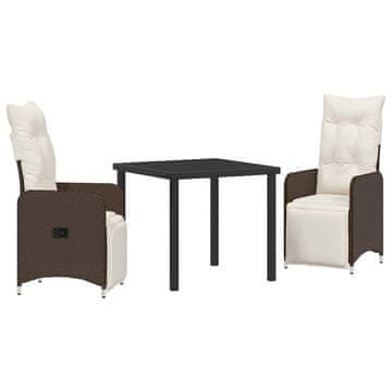Vidaxl Komplet za jedilnico v vrtu z blazino 3 pcs Rjava Poly ratan