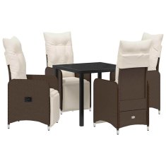 Vidaxl Komplet za jedilnico v vrtu z blazino 5 pcs Rjava Poly ratan