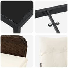 Vidaxl Komplet za jedilnico v vrtu z blazino 3 pcs Rjava Poly ratan