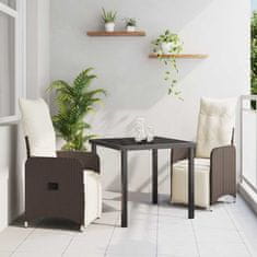Vidaxl Komplet za jedilnico v vrtu z blazino 3 pcs Rjava Poly ratan