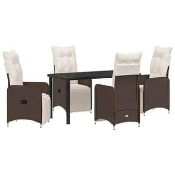 Vidaxl Komplet za jedilnico v vrtu z blazino 5 pcs Rjava Poly ratan