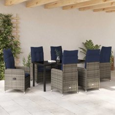 Vidaxl Komplet za jedilnico v vrtu z blazino 7 pcs Črna Poly ratan