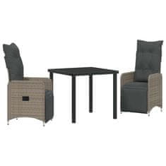 Vidaxl Komplet za jedilnico v vrtu z blazino 3 pcs Siva Poly ratan