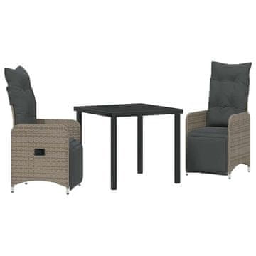 Vidaxl Komplet za jedilnico v vrtu z blazino 3 pcs Siva Poly ratan