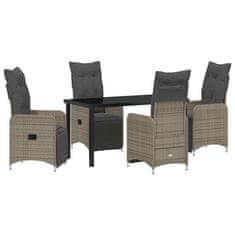 Vidaxl Komplet za jedilnico v vrtu z blazino 5 pcs Siva Poly ratan
