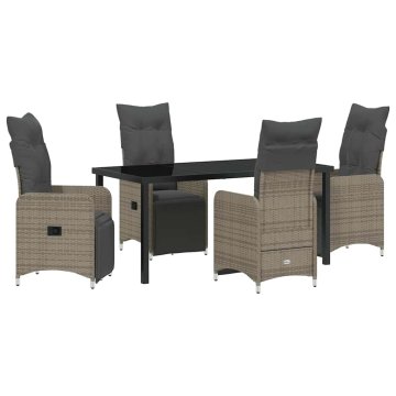 Vidaxl Komplet za jedilnico v vrtu z blazino 5 pcs Siva Poly ratan
