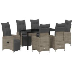 Vidaxl Komplet za jedilnico v vrtu z blazino 7 pcs Siva Poly ratan