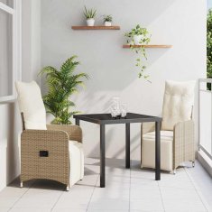 Vidaxl Komplet za jedilnico v vrtu z blazino 3 pcs Bež Poly ratan