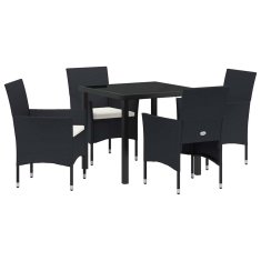 Vidaxl Komplet za jedilnico v vrtu z blazino 5 pcs Črna Poly ratan