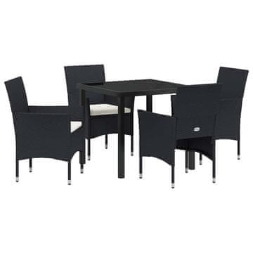 Vidaxl Komplet za jedilnico v vrtu z blazino 5 pcs Črna Poly ratan