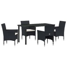 Vidaxl Komplet za jedilnico v vrtu z blazino 5 pcs Črna Poly ratan