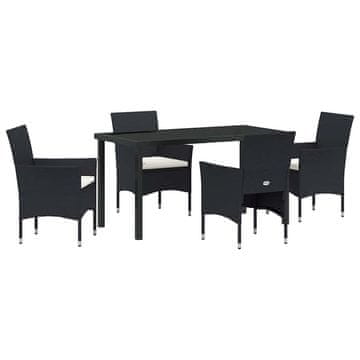 Vidaxl Komplet za jedilnico v vrtu z blazino 5 pcs Črna Poly ratan