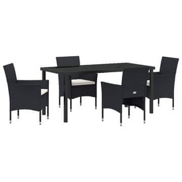 Vidaxl Komplet za jedilnico v vrtu z blazino 5 pcs Črna Poly ratan