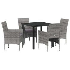Vidaxl Komplet za jedilnico v vrtu z blazino 5 pcs Siva Poly ratan