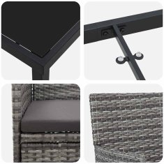 Vidaxl Komplet za jedilnico v vrtu z blazino 3 pcs Siva Poly ratan