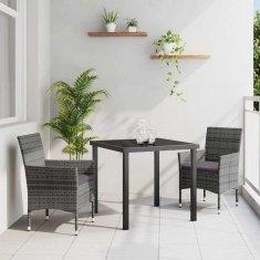 Vidaxl Komplet za jedilnico v vrtu z blazino 3 pcs Siva Poly ratan