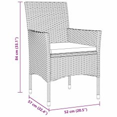 Vidaxl Komplet za jedilnico v vrtu z blazino 3 pcs Rjava Poly ratan