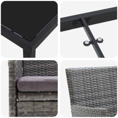 Vidaxl Komplet za jedilnico v vrtu z blazino 7 pcs Siva Poly ratan