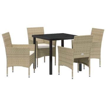 Vidaxl Komplet za jedilnico v vrtu z blazino 5 pcs Bež Poly ratan
