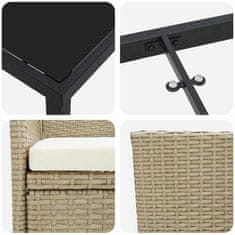 Vidaxl Komplet za jedilnico v vrtu z blazino 3 pcs Bež Poly ratan